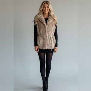 LOVE TOKEN Genuine Rex Rabbit Fur Vest Leather Trim Chain Belt - Luxury Gilet 🔥